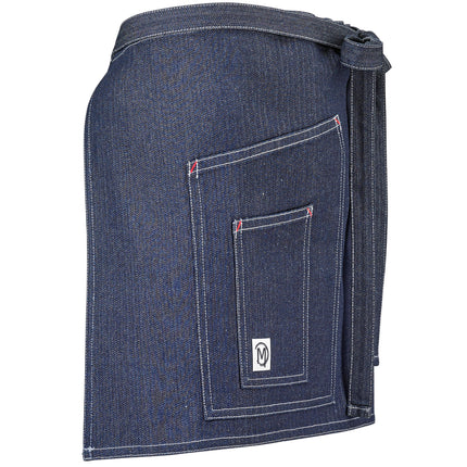 Tạp dề nửa eo 2 túi denim cotton tùy chỉnh được màu chàm Mercer Culinary Metro Edge Stellar M63202DEN 40,0 x 71,8 cm