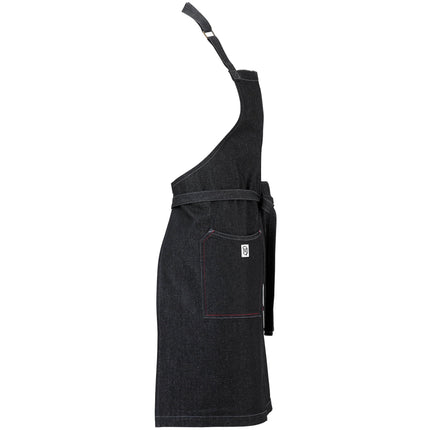 Tạp dề yếm vải denim cotton có thể tùy chỉnh Mercer Culinary M63203BKD Metro Edge Zephyr đen, dây cổ điều chỉnh, thân xẻ