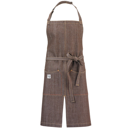 Tạp dề yếm denim cotton điều chỉnh tùy chỉnh được màu nâu Mercer Culinary Metro Edge Zephyr M63203BRN