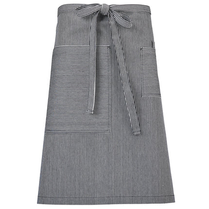 Tạp dề bistro vải cotton/poly 80/20 sọc railroad có thể tùy chỉnh Mercer Culinary M63207RSD Metro Edge Rogue xanh navy &