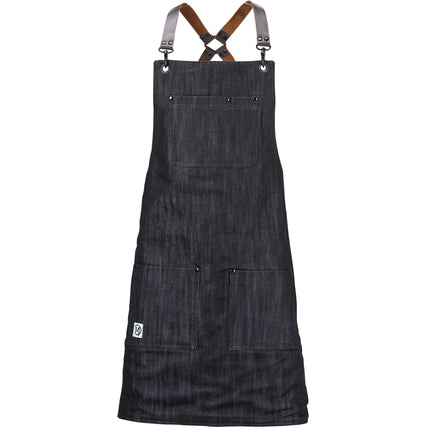 Tạp dề yếm denim cotton điều chỉnh dây chéo lưng màu đen Mercer Culinary Metro Edge Renegade M63208DENBR 77,5 x 64,1 cm