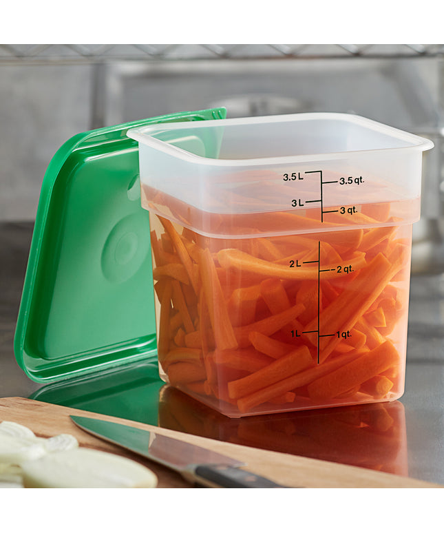Hộp đựng thực phẩm nhựa PP vuông trong mờ kèm nắp xanh lá Cambro CamSquares® 3,8 lít - Bộ 3 cái