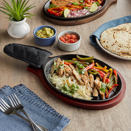 Chảo gang fajita oval đã tôi dầu Choice, có tay cầm 23,5 x 18 cm