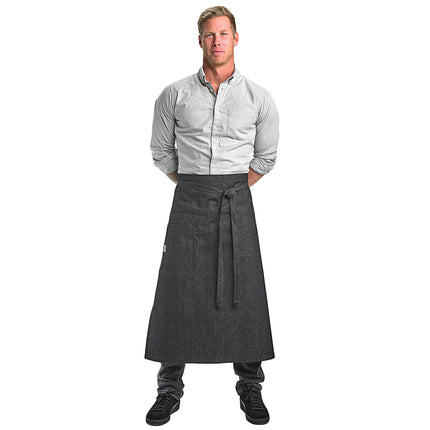 Tạp dề bistro vải denim draper cotton cổ điển có thể tùy chỉnh Mercer Culinary M63201BKD Metro Edge Talon đen, 2 túi