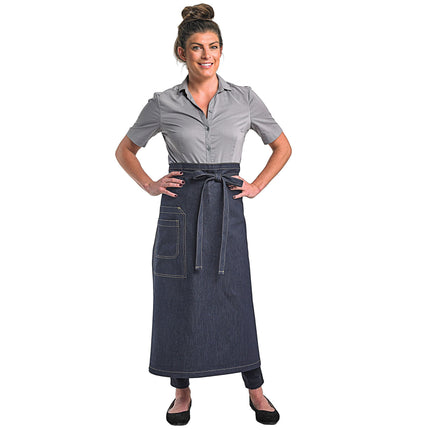 Tạp dề bistro vải denim draper cotton cổ điển có thể tùy chỉnh Mercer Culinary M63201DEN Metro Edge Talon xanh indigo, 2