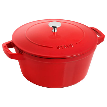 (2 pieces) STAUB | Stackable Cast Iron Cocotte & Pan Set – Ø 24 cm - Cherry Red - Enamelled