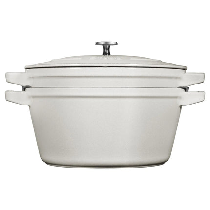 (2 pieces) STAUB | Stackable Cast Iron Cocotte & Pan Set – Ø 24 cm - White Truffle - Enamelled