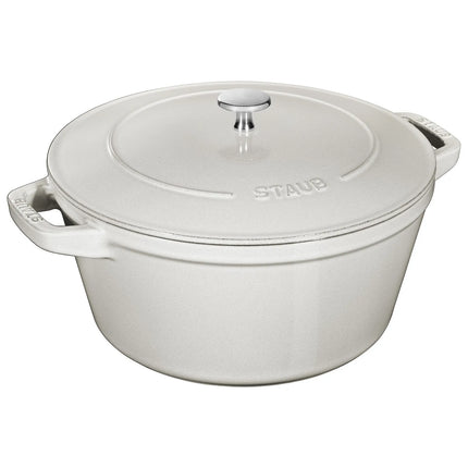 (2 pieces) STAUB | Stackable Cast Iron Cocotte & Pan Set – Ø 24 cm - White Truffle - Enamelled