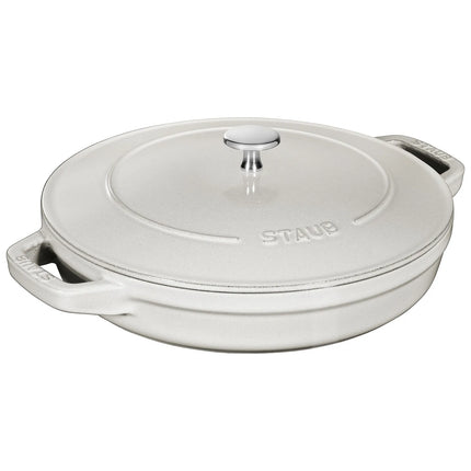 (2 pieces) STAUB | Stackable Cast Iron Cocotte & Pan Set – Ø 24 cm - White Truffle - Enamelled