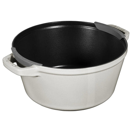 (2 pieces) STAUB | Stackable Cast Iron Cocotte & Pan Set – Ø 24 cm - White Truffle - Enamelled