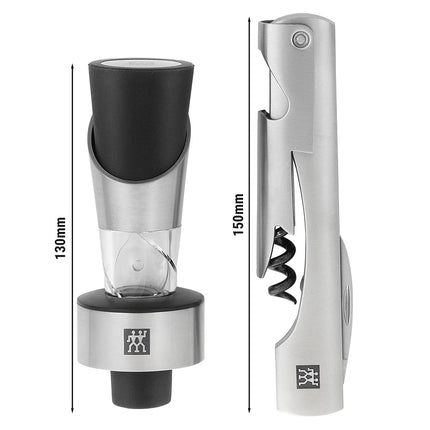 (2 pieces) ZWILLING | Sommelier Corkscrew + Wine Pourer Set – 18/10 Stainless Steel – Gift Box