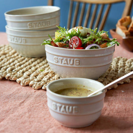 (2) STAUB| Ceramic Mould Set – Ivory White - Antique Glaze - Stackable