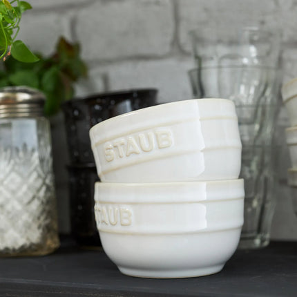 (2) STAUB| Ceramic Mould Set – Ivory White - Antique Glaze - Stackable