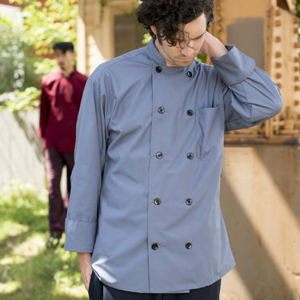 Áo bếp dài tay unisex xám thép nhẹ tùy chỉnh Uncommon Chef Classic 0413 với 10 nút - 2XL