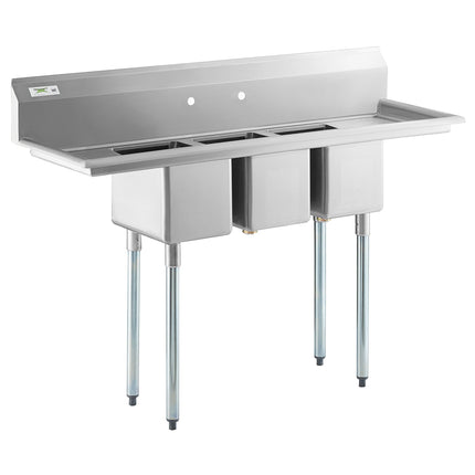 Bồn rửa 3 ngăn Regency 147,3 cm bồn rửa công nghiệp 3 ngăn với chân thép mạ kẽm và hai 30,5 cm mặt ráo nước