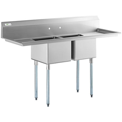 Bồn rửa hai ngăn thương mại chân thép mạ kẽm Regency 183 cm, hai bàn thoát nước 46 cm