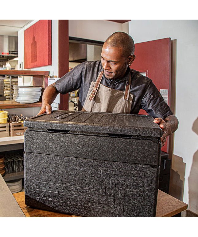 Thùng giữ nhiệt EPP nạp trên cỡ lớn Cambro Cam GoBox đen - khay full-size sâu 25 cm