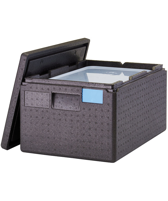 Thùng giữ nhiệt EPP nạp trên Cambro Cam GoBox đen kèm khay và nắp đậy - khay full-size sâu 20 cm