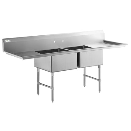 Bồn rửa công nghiệp 2 ngăn Regency 244 cm, chân thép không gỉ, 2 mặt ráo 61 cm
