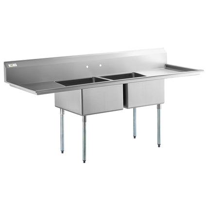 Bồn rửa công nghiệp 2 ngăn Regency 244 cm với chân thép mạ kẽm và hai máng ráo nước 61 cm