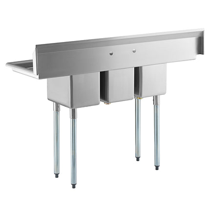 Bồn rửa 3 ngăn Regency 147,3 cm bồn rửa công nghiệp 3 ngăn với chân thép mạ kẽm và hai 30,5 cm mặt ráo nước