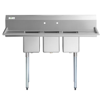 Bồn rửa 3 ngăn Regency 147,3 cm bồn rửa công nghiệp 3 ngăn với chân thép mạ kẽm và hai 30,5 cm mặt ráo nước