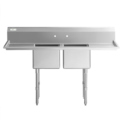 Chậu rửa 2 hộc thương mại Regency 183 cm chân inox giằng chéo kèm 2 bàn ráo 46 cm