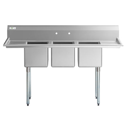 Chậu rửa 3 hộc thương mại Regency 178 cm chân thép mạ kẽm kèm 2 bàn ráo 30 cm