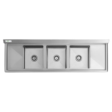 Chậu rửa 3 hộc thương mại Regency 178 cm chân thép mạ kẽm kèm 2 bàn ráo 30 cm