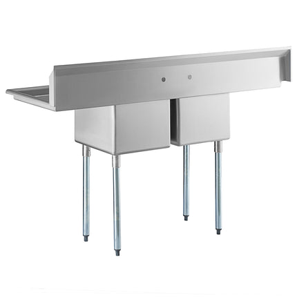 Bồn rửa hai ngăn thương mại chân thép mạ kẽm Regency 183 cm, hai bàn thoát nước 46 cm