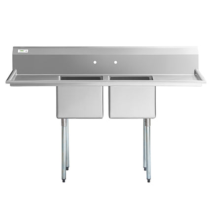 Bồn rửa hai ngăn thương mại chân thép mạ kẽm Regency 183 cm, hai bàn thoát nước 46 cm