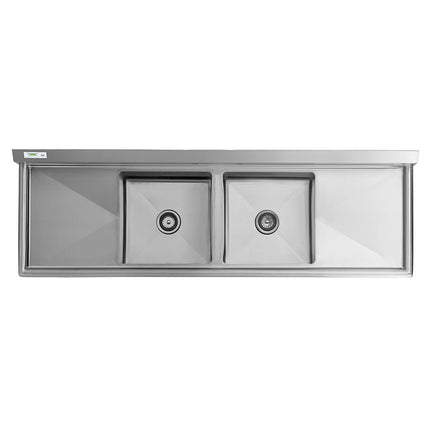 Bồn rửa hai ngăn thương mại chân thép mạ kẽm Regency 183 cm, hai bàn thoát nước 46 cm