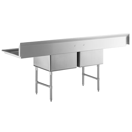 Bồn rửa công nghiệp 2 ngăn Regency 244 cm, chân thép không gỉ, 2 mặt ráo 61 cm