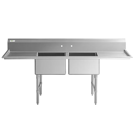 Bồn rửa công nghiệp 2 ngăn Regency 244 cm, chân thép không gỉ, 2 mặt ráo 61 cm