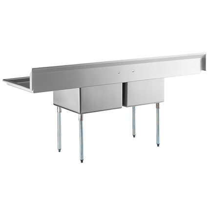 Bồn rửa công nghiệp 2 ngăn Regency 244 cm với chân thép mạ kẽm và hai máng ráo nước 61 cm