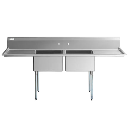 Bồn rửa công nghiệp 2 ngăn Regency 244 cm với chân thép mạ kẽm và hai máng ráo nước 61 cm