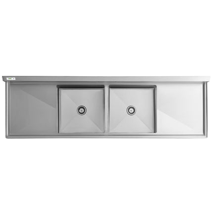 Bồn rửa công nghiệp 2 ngăn Regency 244 cm với chân thép mạ kẽm và hai máng ráo nước 61 cm
