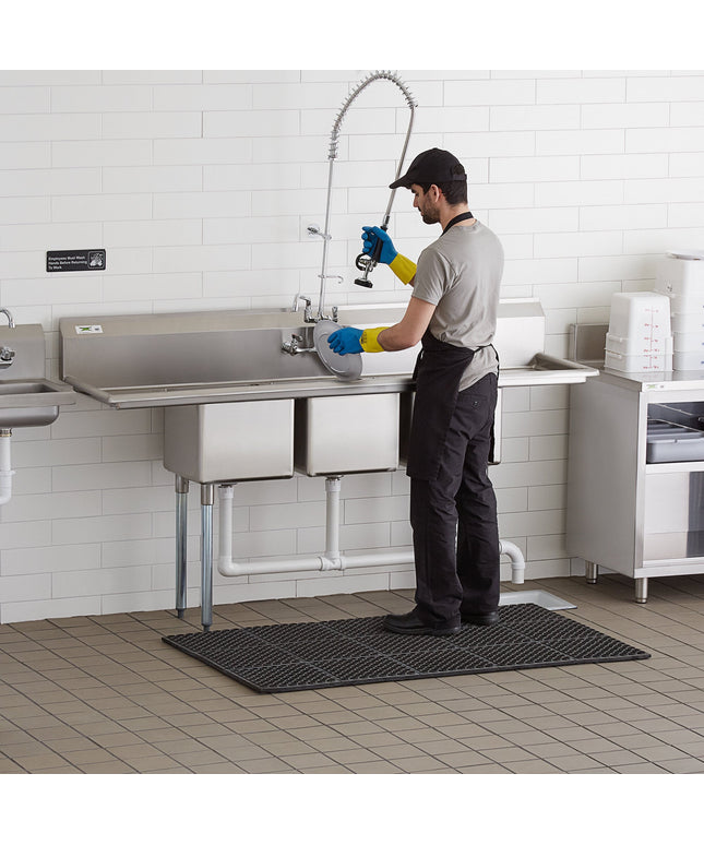 Bồn rửa công nghiệp 3 ngăn Regency 201 cm với chân thép mạ kẽm và hai khay ráo 38 cm