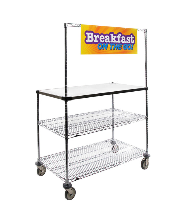 Xe đẩy phục vụ thép không gỉ Metro GG2460 61 x 152 cm kèm bảng hiệu "Breakfast On the Go"