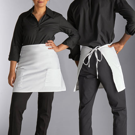Tạp dề nửa bistro 2 túi pha polyester-cotton tùy chỉnh được màu trắng Choice 45,7 x 76,2 cm