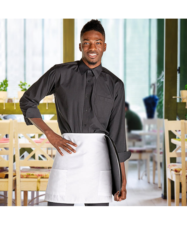 Tạp dề nửa bistro 2 túi pha polyester-cotton tùy chỉnh được màu trắng Choice 45,7 x 76,2 cm