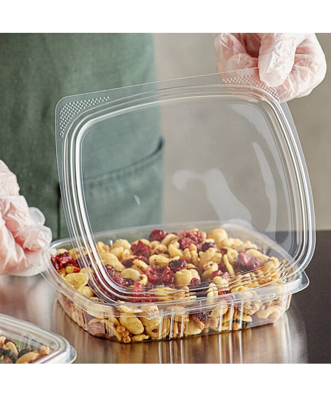 Choice Hộp Đựng Đồ Ăn Mang Đi Nắp Bản Lề Nông Nhựa RPET Tái Chế 16 oz Trong Suốt 200/Case