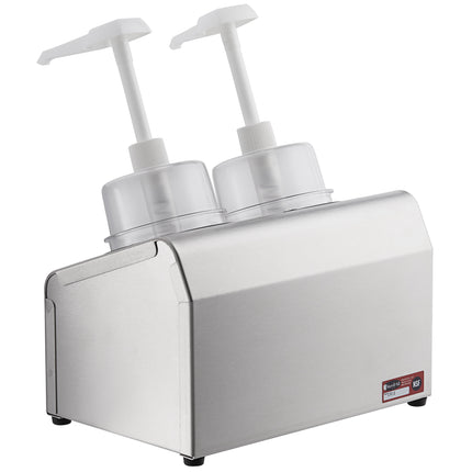 Bộ bình phân phối gia vị Steril-Sil thép không gỉ 2 ngăn 890 ml, ống chứa đen và nắp bơm vòm