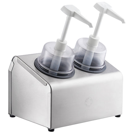 Bộ bình phân phối gia vị Steril-Sil thép không gỉ 2 ngăn 890 ml, ống chứa xám và nắp bơm vòm