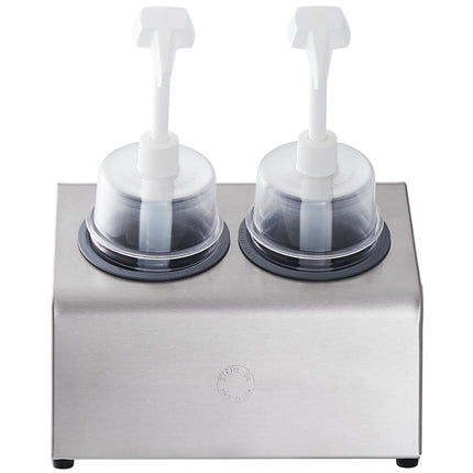 Bộ bình phân phối gia vị Steril-Sil thép không gỉ 2 ngăn 890 ml, ống chứa xám và nắp bơm vòm