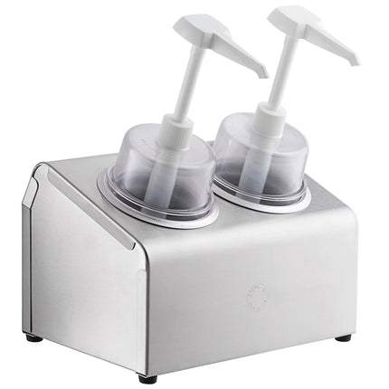 Bộ bình phân phối gia vị Steril-Sil thép không gỉ 2 ngăn 890 ml, ống chứa bạc và nắp bơm vòm