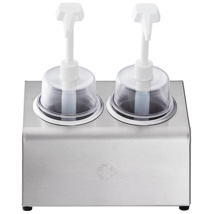 Bộ bình phân phối gia vị Steril-Sil thép không gỉ 2 ngăn 890 ml, ống chứa bạc và nắp bơm vòm