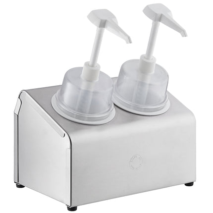 Bộ bình phân phối gia vị Steril-Sil thép không gỉ 2 ngăn 890 ml, ống chứa trắng và nắp bơm vòm