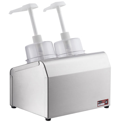Bộ bình phân phối gia vị Steril-Sil thép không gỉ 2 ngăn 890 ml, ống chứa trắng và nắp bơm vòm