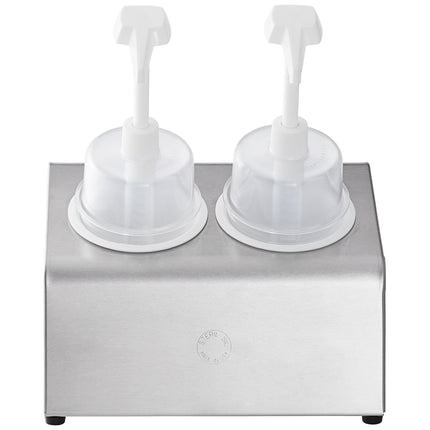 Bộ bình phân phối gia vị Steril-Sil thép không gỉ 2 ngăn 890 ml, ống chứa trắng và nắp bơm vòm